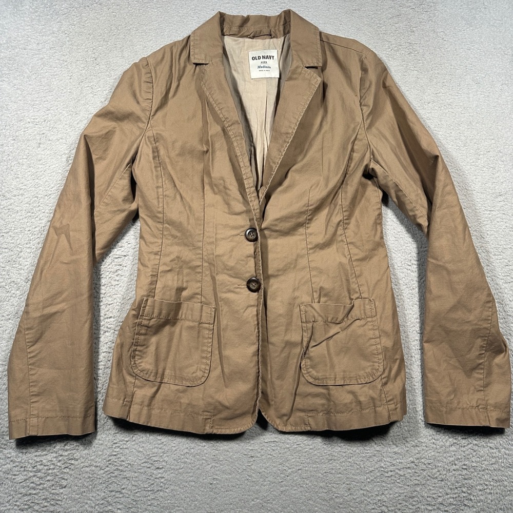 Y2K‎ Old Navy Blazer Womens M Brown Cotton Stretch Workwear Jacket 2010s Khaki